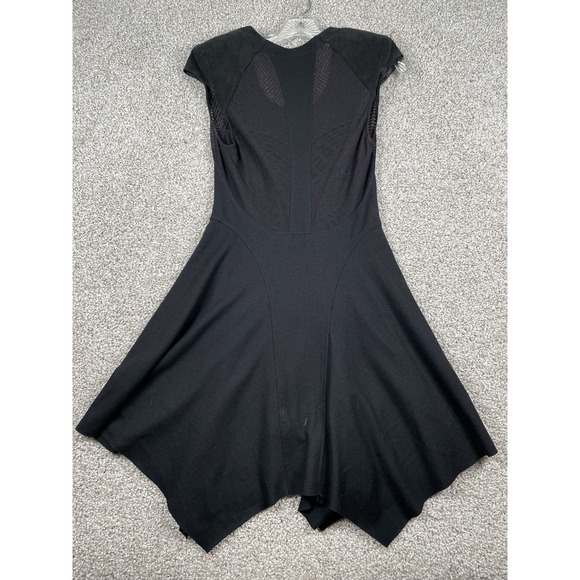 Helmut Lang Black Asymmetrical Geometric Lace Wool Dress With Shoulder Pads Sz S - Picture 10 of 11